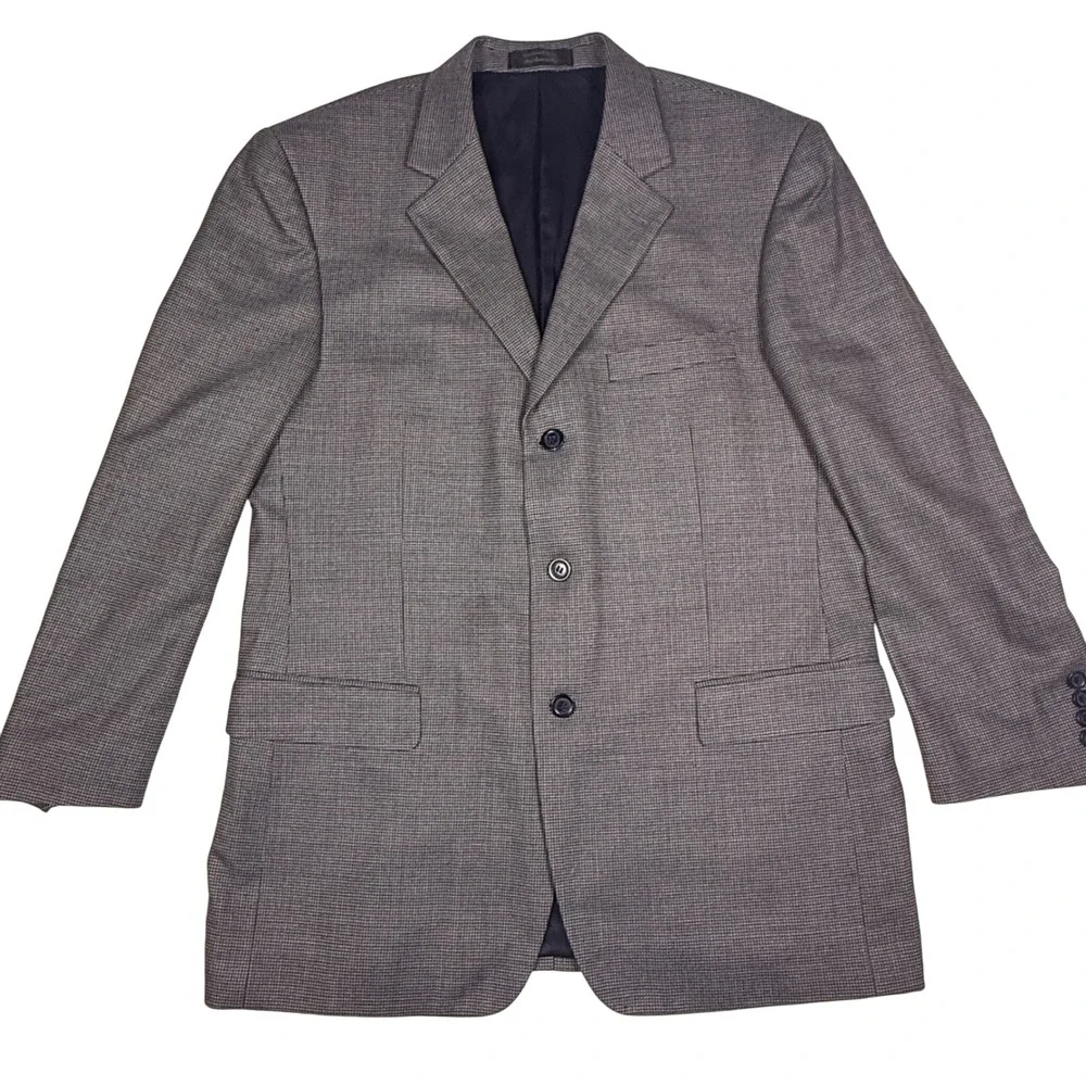 Andrew Fezza Blazer‎ Mens 43R Gray Houndstooth Wool/Silk/Poly/Rayon